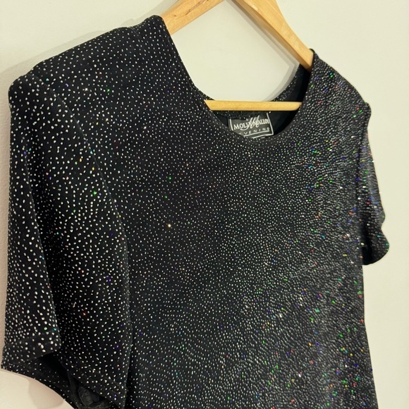 Vintage Molly Malloy Stretch Maxi Dress Sz 10 Black Rainbow Sparkle Party EUC - Picture 4 of 11